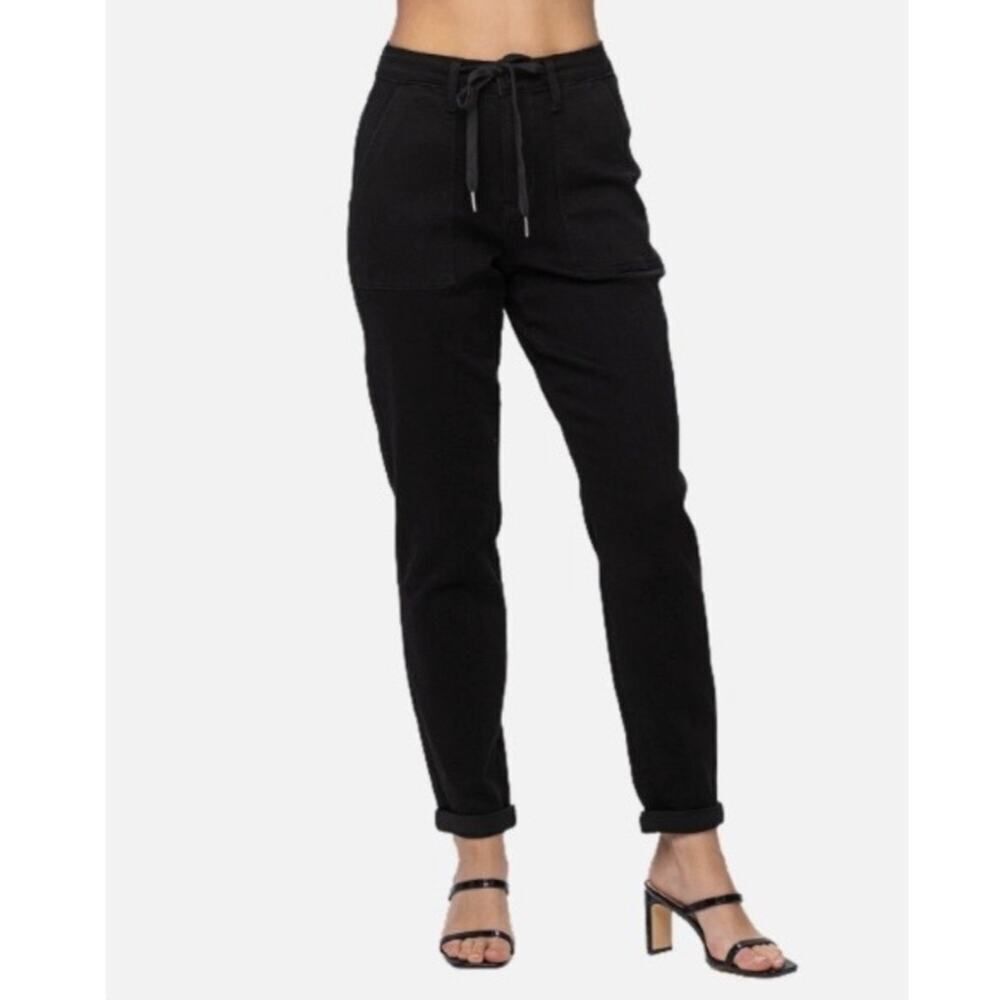 Judy Blue Jeans 7/28 Black Denim Jogger Drawstring Stretch High Rise JB88700 EUC